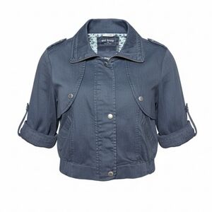 Girl Krazy Navy Cropped Collared Jacket With Cuffed Sleeves Size Medium